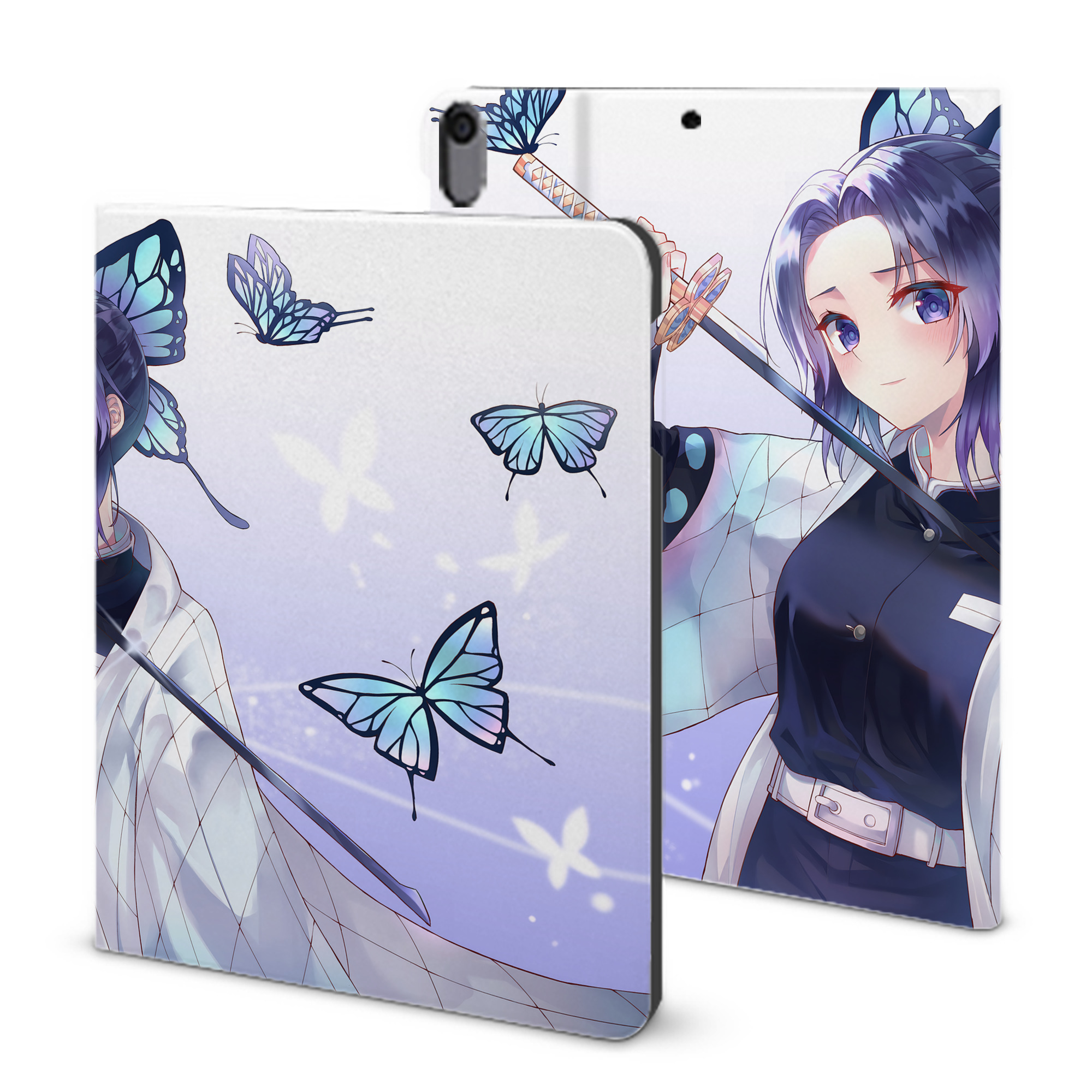 （画像用） 鬼滅の刃（きめつのやいば）蟲柱-胡蝶 しのぶ／こちょう しのぶ Kochou Shinobu IPad ケース ブック型 PUレザー TPU 耐衝撃 軽量 薄型 ペン収納なし 全面保護 IPad 各モデル対応